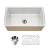Houzer Platus 32 inch White Fireclay Undermount Single Bowl Kitchen Sink - PTU-3600 WH-C with Basket Strainer and Basin Grid Included