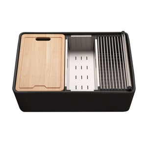 Alternate Image for Houzer Aspire 30 inch Black Fireclay Farmhouse Apron Front Single Bowl Workstation Sink with Accessories - PTW-3020S BL