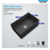 Houzer Aspire 30 inch Black Fireclay Farmhouse Apron Front Single Bowl Workstation Sink with Accessories - PTW-3020S BL