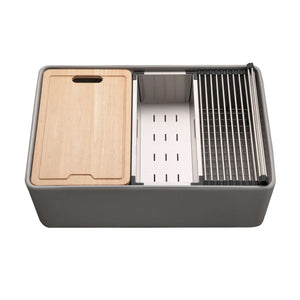 Alternate Image for Houzer Aspire 30 inch Gray Fireclay Farmhouse Apron Front Single Bowl Workstation Sink with Accessories - PTW-3020S GR