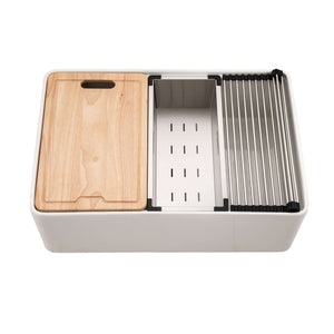 Alternate Image for Houzer Aspire 30 inch White Fireclay Farmhouse Apron Front Single Bowl Workstation Sink with Accessories - PTW-3020S WH