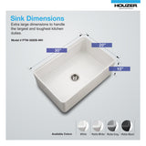 Houzer Aspire 30 inch White Fireclay Farmhouse Apron Front Single Bowl Workstation Sink with Accessories - PTW-3020S WH