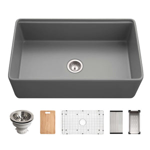 Alternate Image for Houzer Aspire 33 inch Gray Fireclay Farmhouse Apron Front Single Bowl Workstation with Accessories PTW-3320S GR