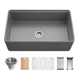 Houzer Aspire 33 inch Gray Fireclay Farmhouse Apron Front Single Bowl Workstation with Accessories PTW-3320S GR