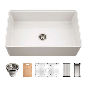 Alternate Image for Houzer Aspire 33 inch Matte White Fireclay Farmhouse Apron Front Single Bowl Workstation with Accessories - PTW-3320S MWH