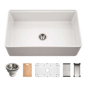 Alternate Image for Houzer Aspire 33 inch White Fireclay Farmhouse Apron Front Single Bowl Workstation with Accessories - PTW-3320S WH