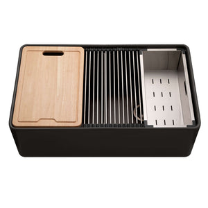 Alternate Image for Houzer Aspire 33 inch Black Fireclay Farmhouse Apron Front 50/50 Double Bowl Workstation Sink with Accessories - PTW-3320SD BL