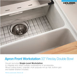 Houzer Aspire 33 inch Matte White Fireclay Farmhouse Apron Front 50/50 Double Bowl Workstation Sink with Accessories - PTW-3320SD MWH