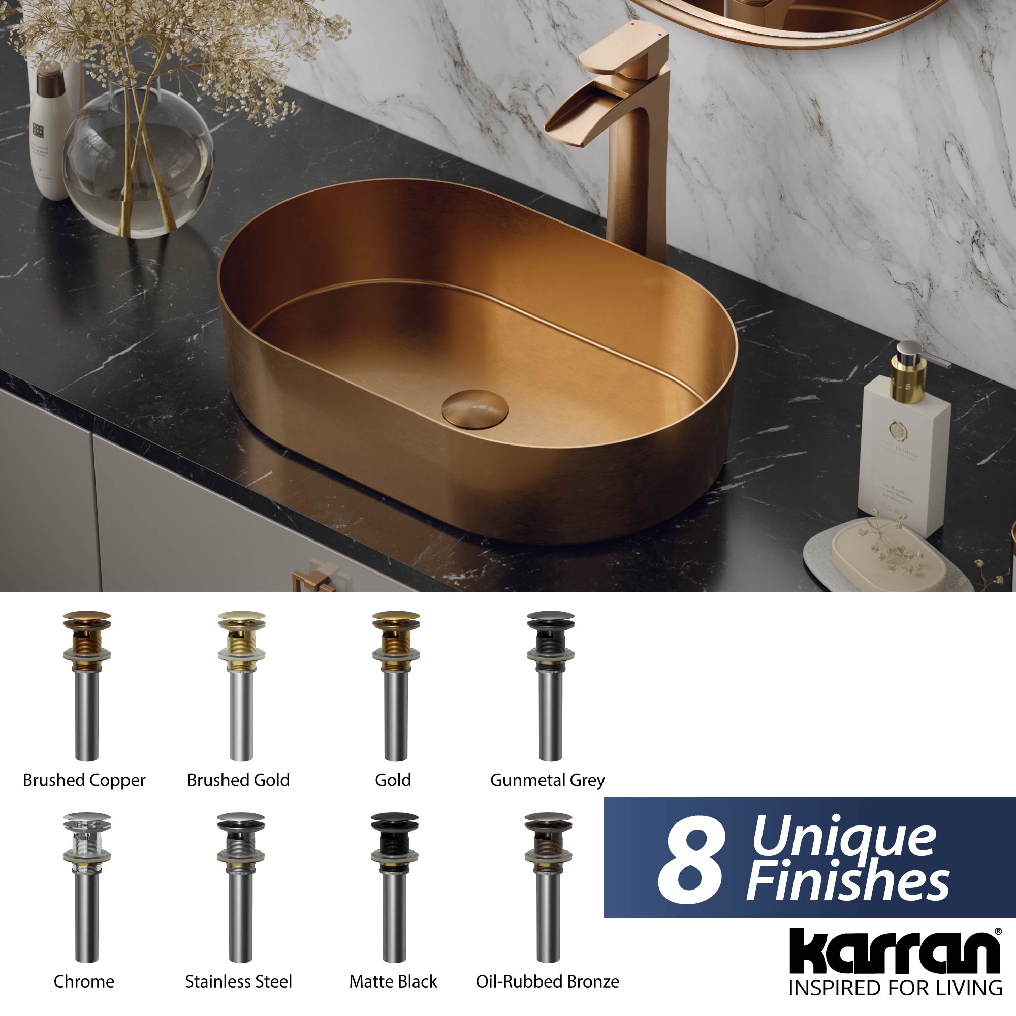 Karran Bathroom Accessory PUOF25 Pop-Up Vanity Bowl Drain with Overflow in Brushed Copper, Lead-free Brass, PUOF25BC
