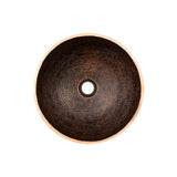 Premier Copper Products 13" Round Hand Forged Old World Copper Vessel Bathroom Sink, Matching Drain and Accessories, Oil Rubbed Bronze, BSP5_PV13RDB-P