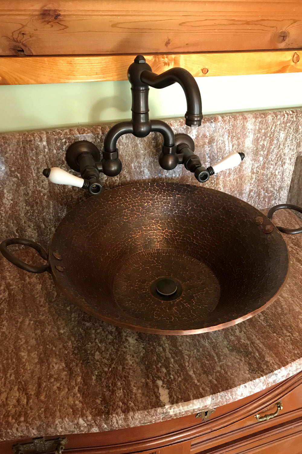 Installation Image of Premier Copper Products 21" Round Copper Bathroom Sink, Oil Rubbed Bronze, PVMPDB