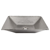 Premier Copper Products 17" Modern Rectangle Hand Forged Old World Copper Vessel Bathroom Sink in Nickel, Matching Drain and Accessories, BSP5_PVMRECEN-P