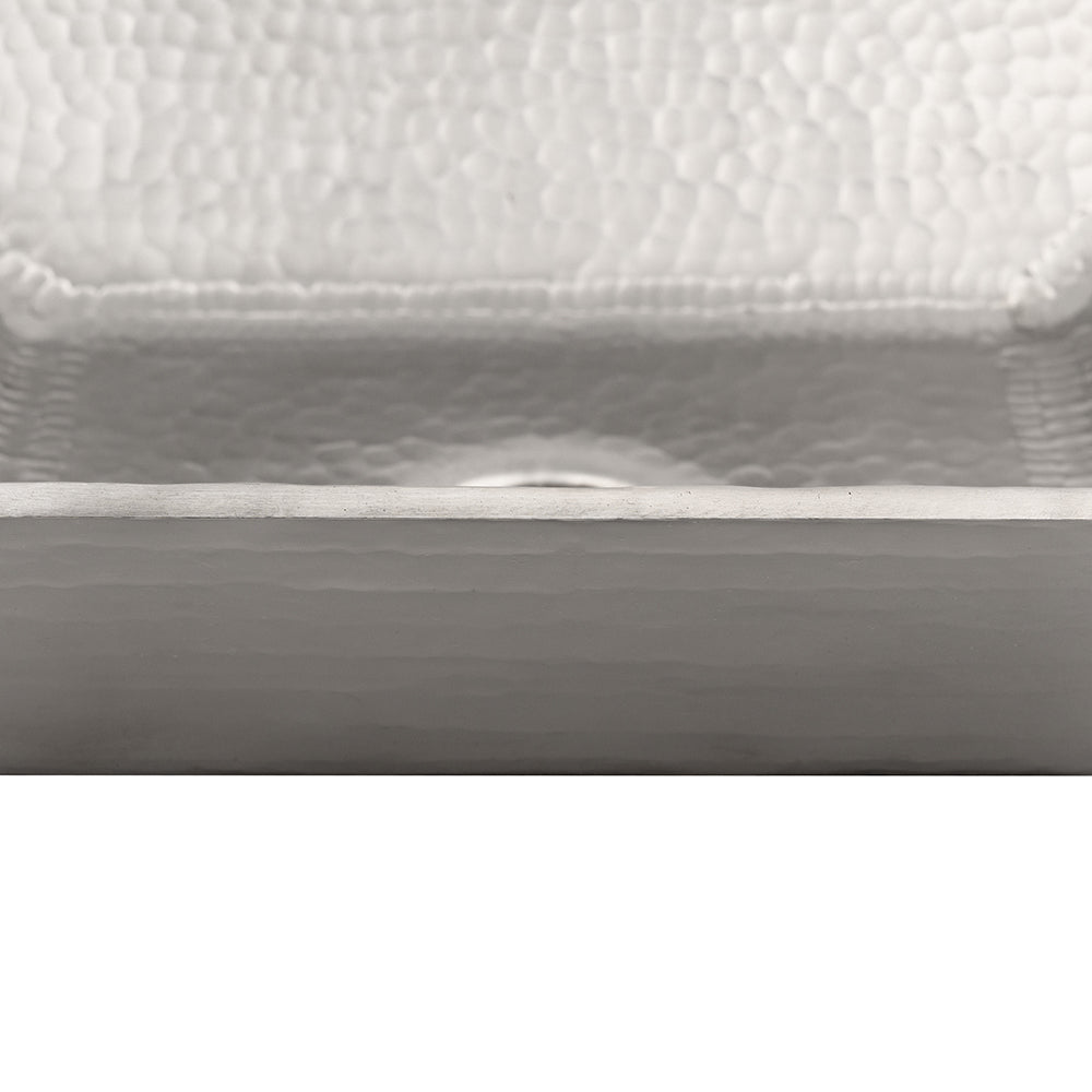 Premier Copper Products 17" Modern Rectangle Hand Forged Old World Copper Vessel Bathroom Sink in Nickel, Matching Drain and Accessories, BSP5_PVMRECEN-P