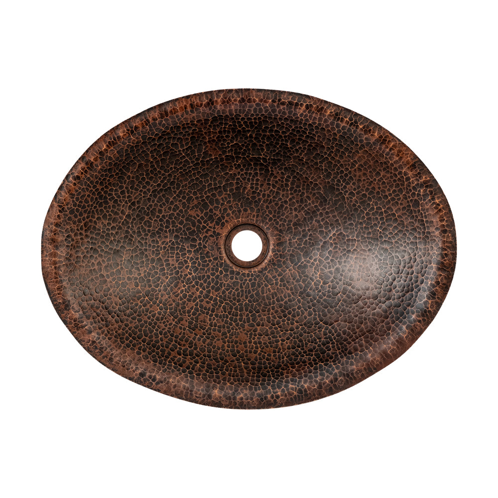 Premier Copper Products 20" Oval Hand Forged Old World Copper Vessel Bathroom Sink, Matching Drain and Accessories, Oil Rubbed Bronze, BSP5_PVOVAL20-P