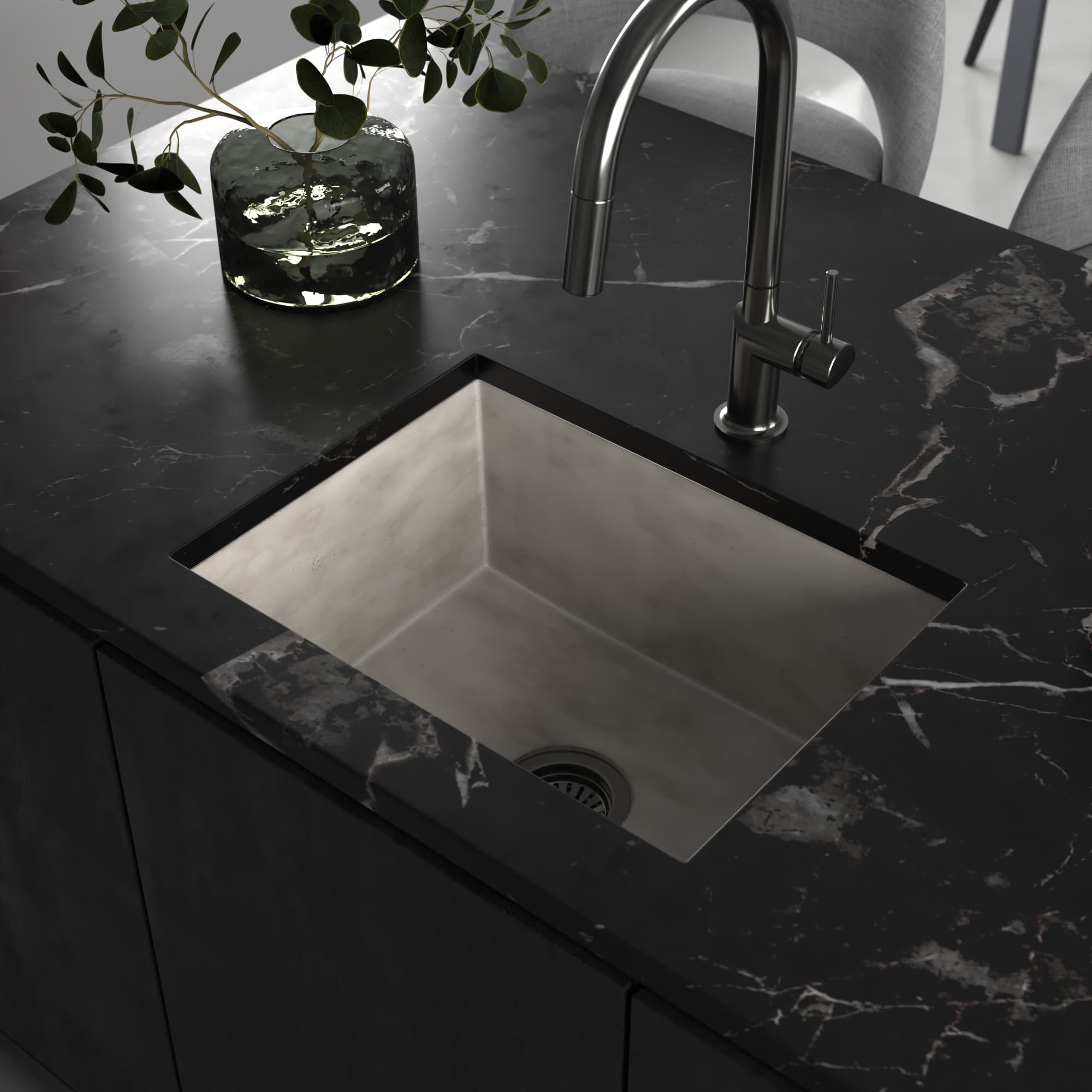 Native Trails Pacifica 23" Undermount NativeStone Concrete Kitchen Sink, Ash, NSK2217-A