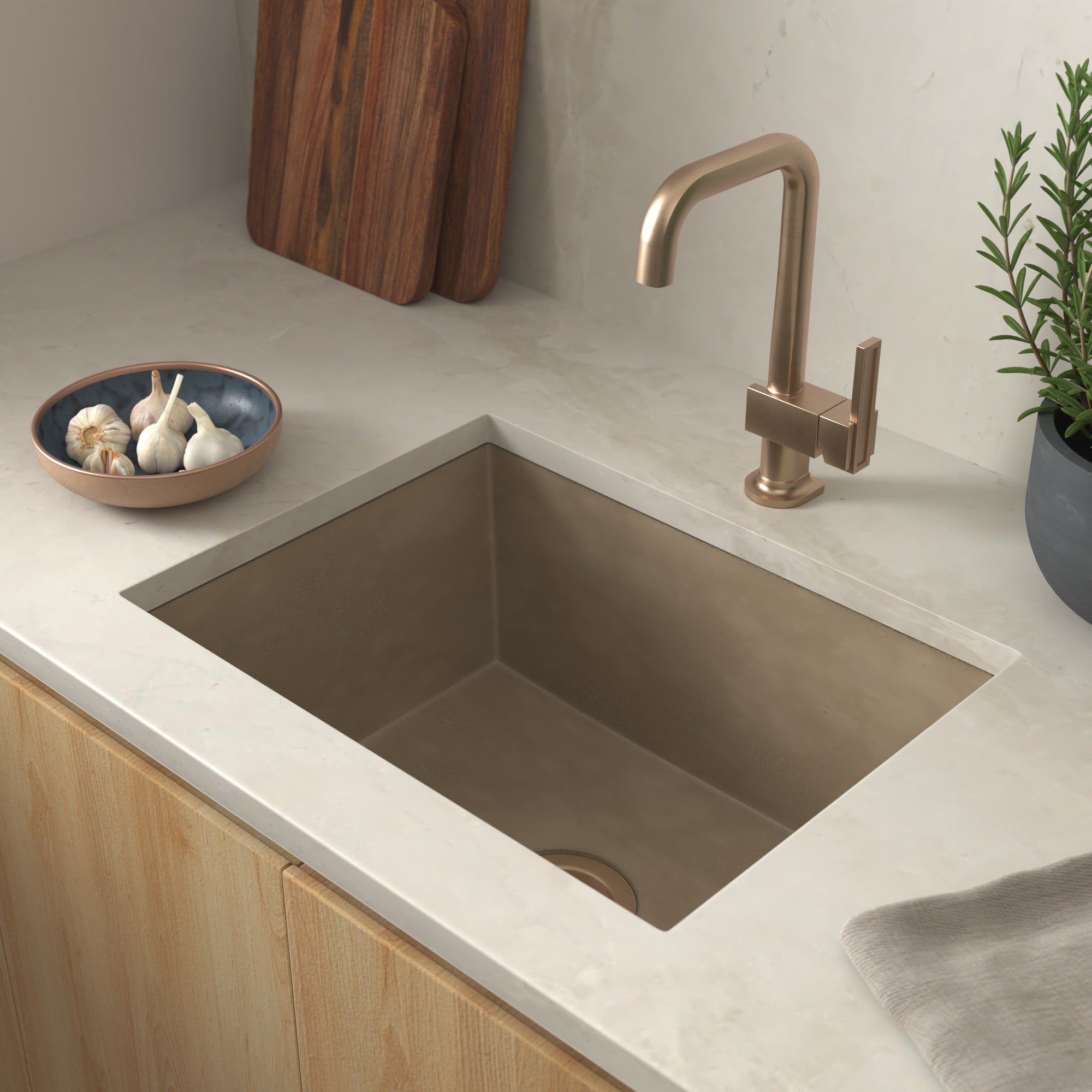 Native Trails Pacifica 23" Undermount NativeStone Concrete Kitchen Sink, Earth, NSK2217-E