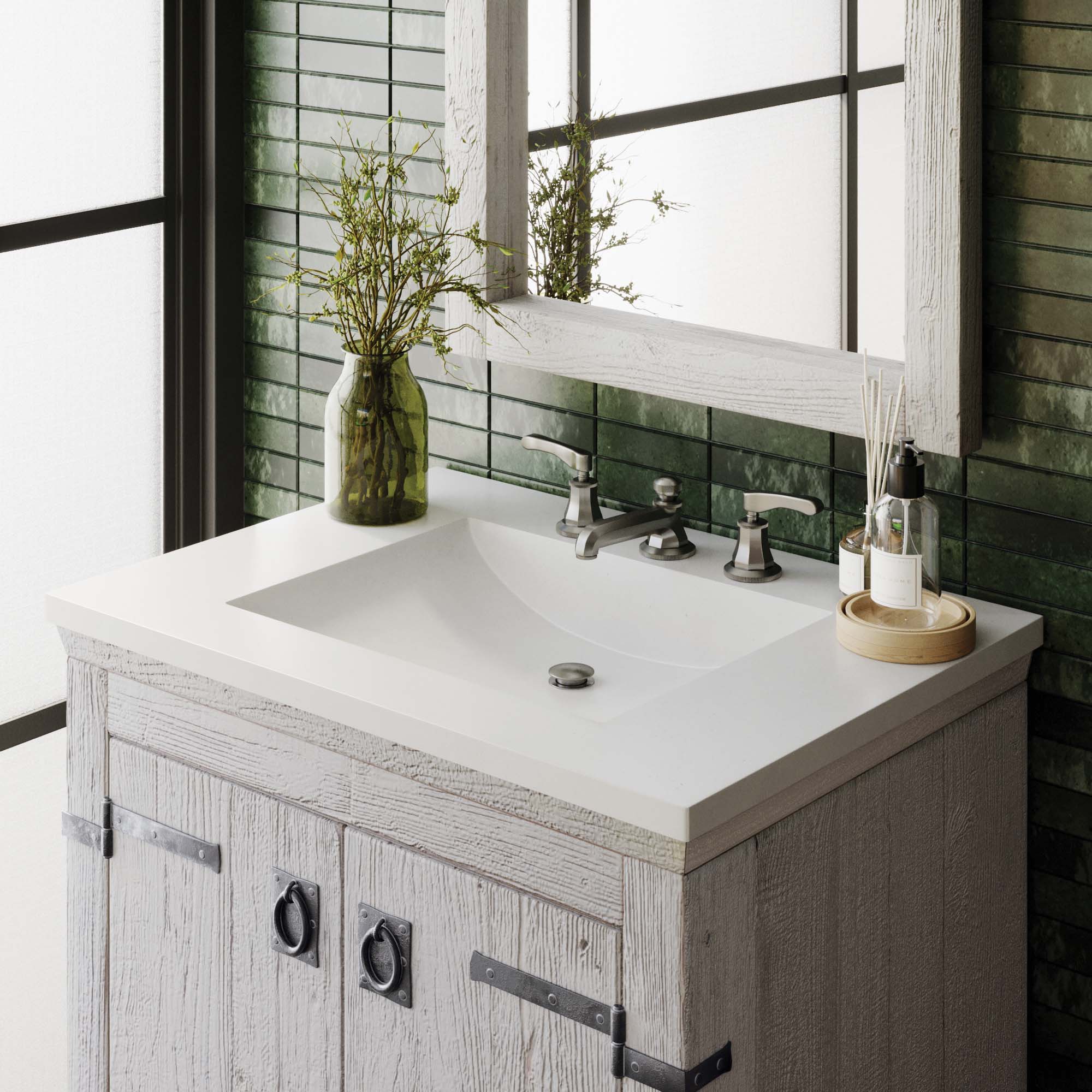 Native Trails 30" NativeStone Palomar Vanity Top with Integral Sink in Pearl - 8" Widespread Cutout, NSVNT30-P