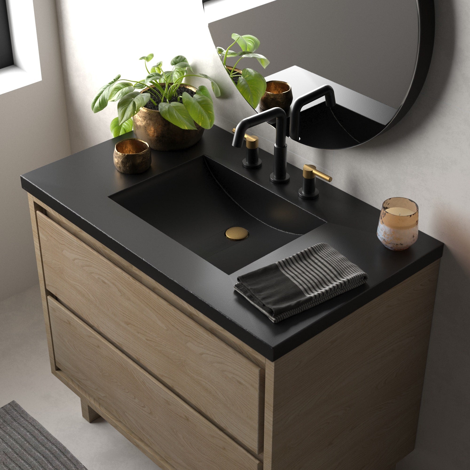 Native Trails 36" Palomar ADA Vanity Top with Integral Sink in Charcoal, 8" Widespread Cutout, NSVNT36-C