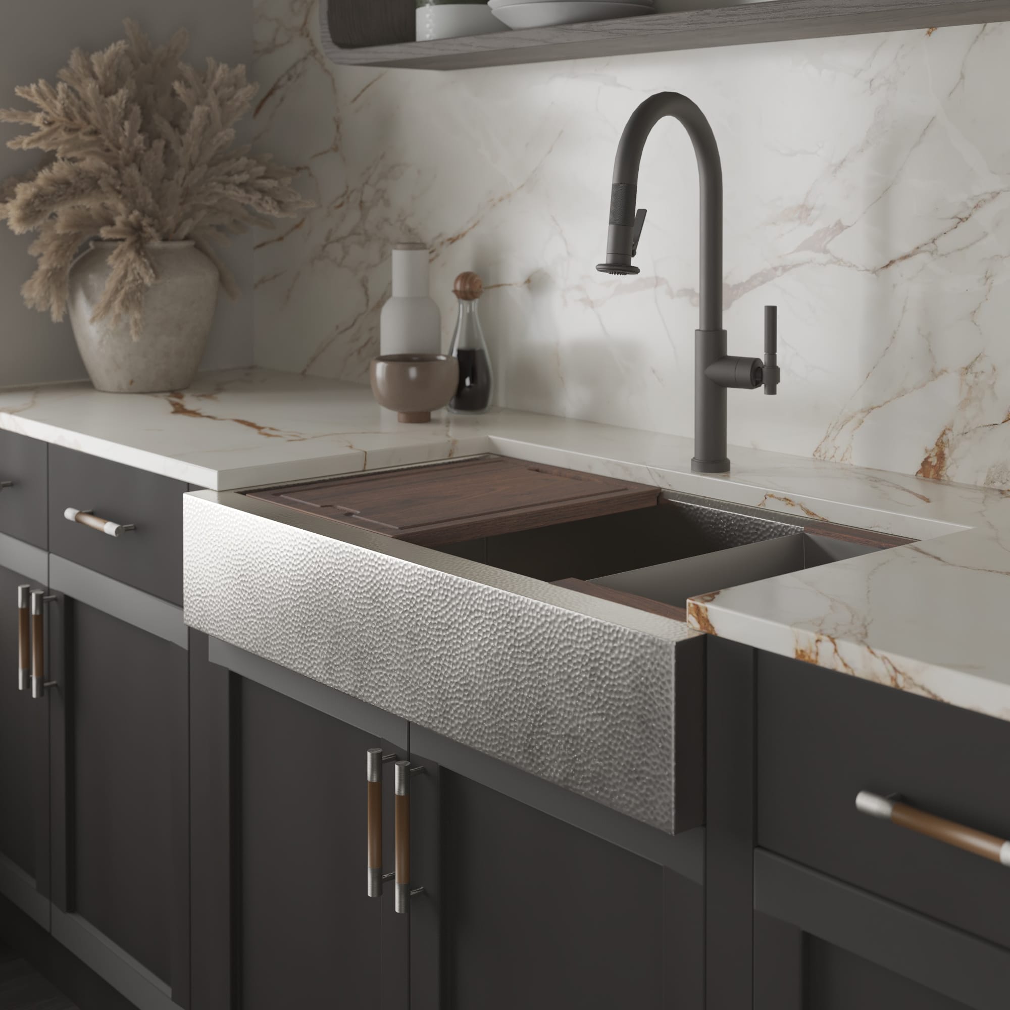 Native Trails Paragon Concierge 33" Nickel Workstation Farmhouse Kitchen Sink, Brushed Nickel, CPKG591