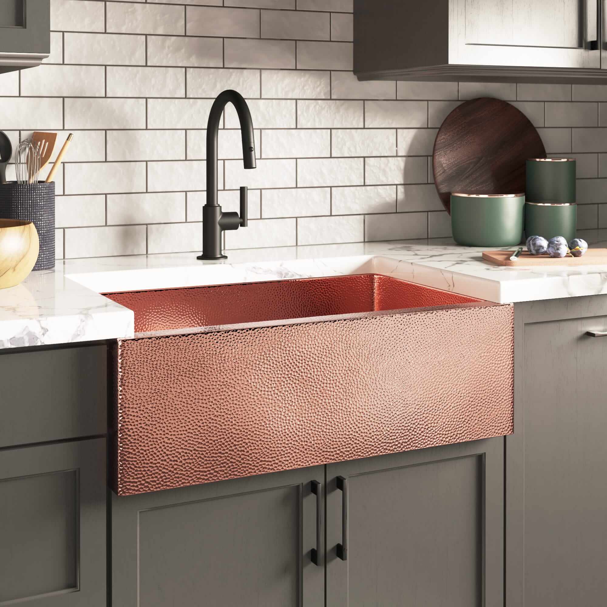 Native Trails Pinnacle 33" Copper Farmhouse Sink, Polished Copper, CPK492