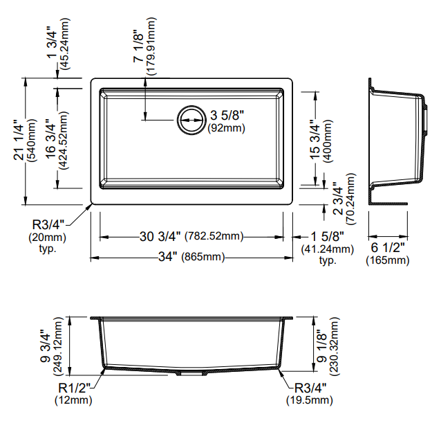Karran 34" Quartz Composite Retrofit Workstation Farmhouse Sink with Accessories, Grey, QARWS-740-GR