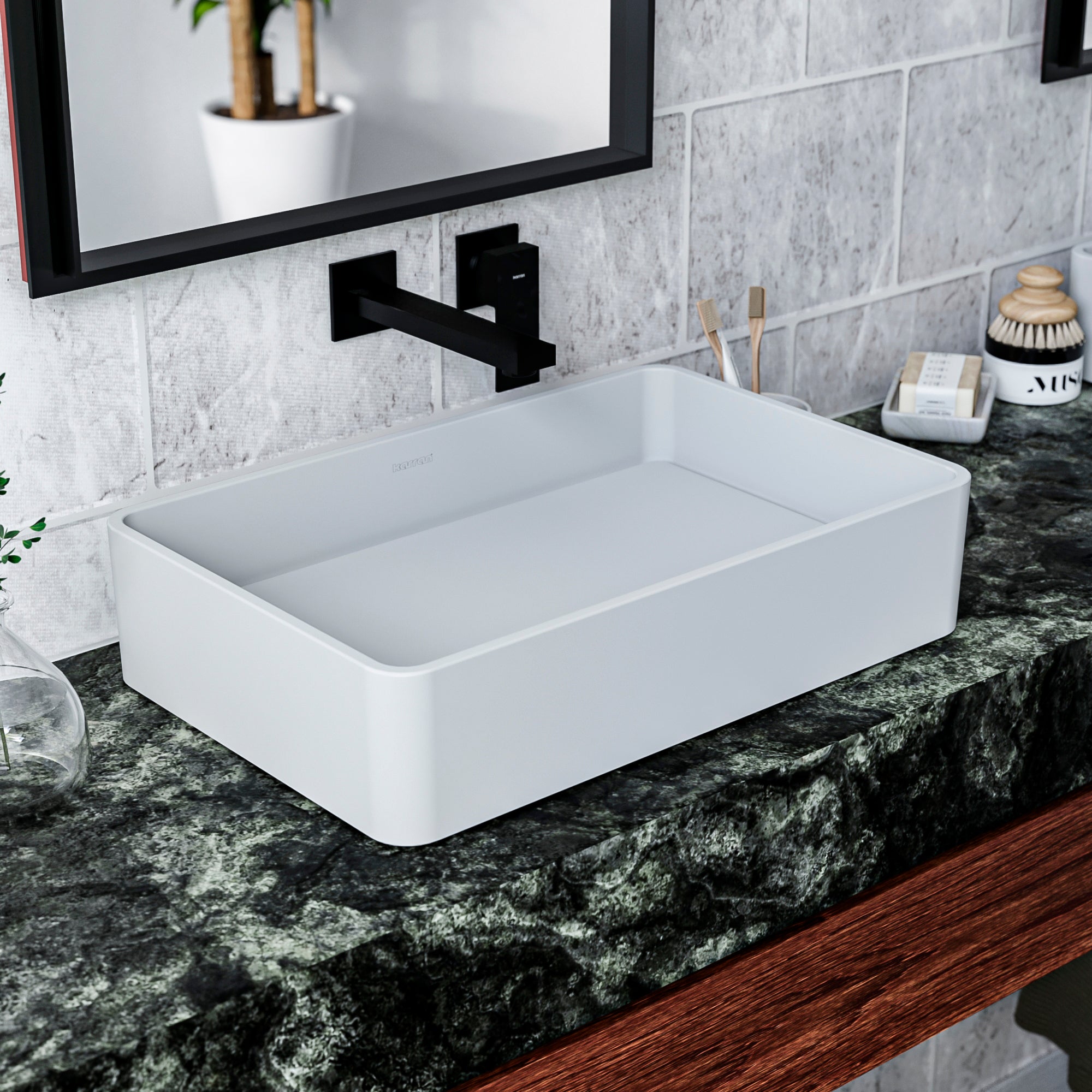 Karran Quattro 13.75" x 21.25" Rectangular Vessel Acrylic Solid Surface ADA Bathroom Sink, White, QM177WH