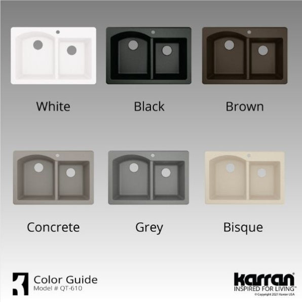 Karran 33" Drop In/Topmount Quartz Composite Kitchen Sink, 60/40 Double Bowl, Grey, QT-610-GR-PK1