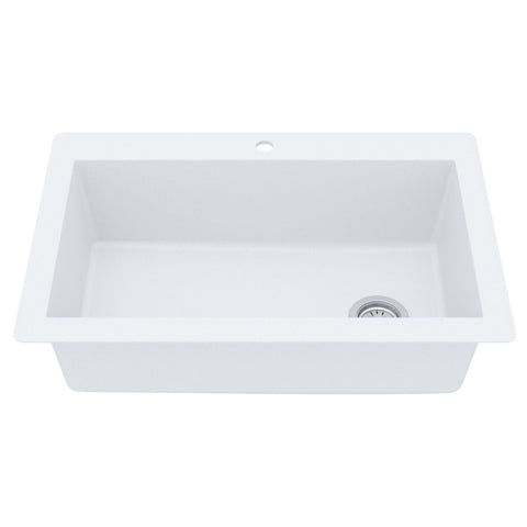 Karran 33" Drop In/Topmount Quartz Composite Kitchen Sink, White, QT-670-WH