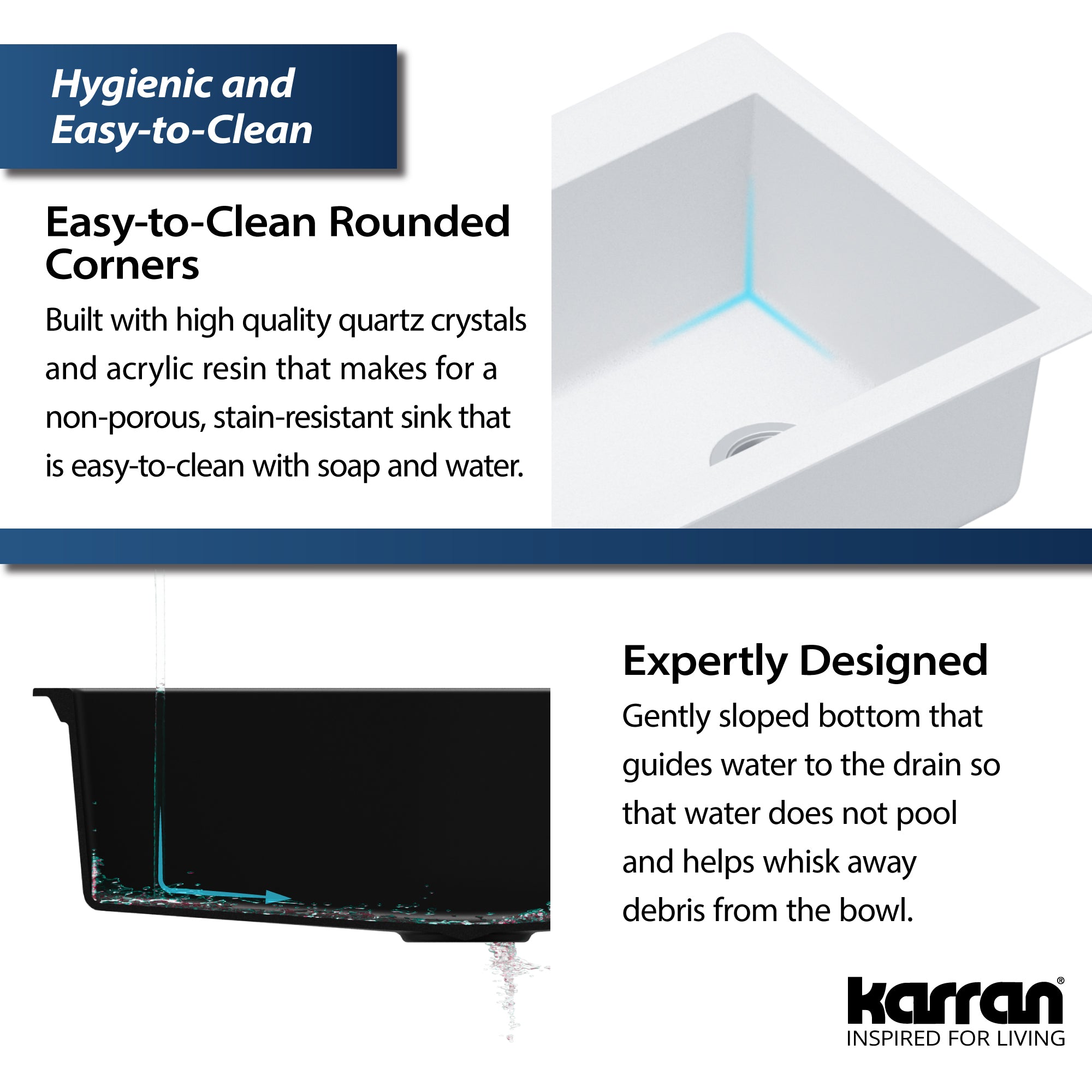 Karran 33" Drop In/Topmount Quartz Composite Kitchen Sink, White, QT-670-WH
