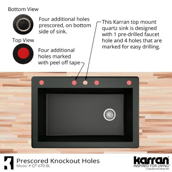 Karran 33" Drop In/Topmount Quartz Composite Kitchen Sink, Brown, QT-670-BR