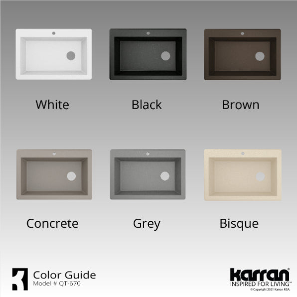 Karran 33" Drop In/Topmount Quartz Composite Kitchen Sink, Grey, QT-670-GR