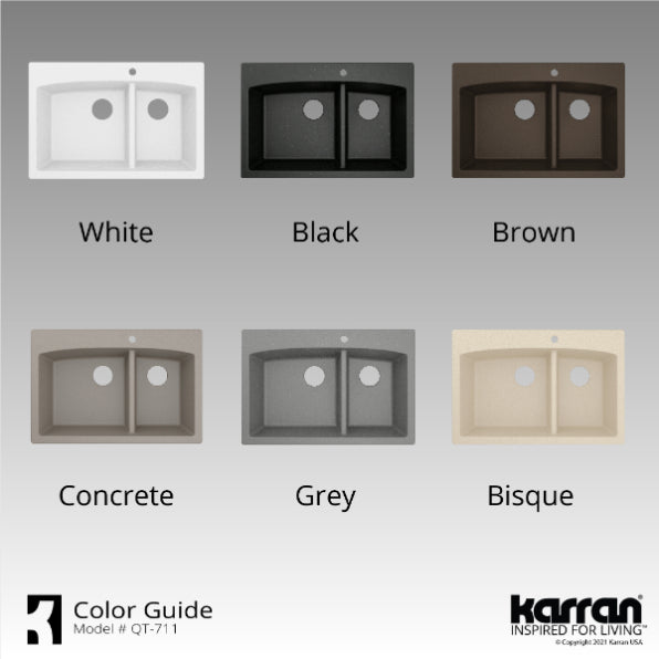 Karran 33" Drop In/Topmount Quartz Composite Kitchen Sink, 60/40 Double Bowl, Brown, QT-711-BR-PK1