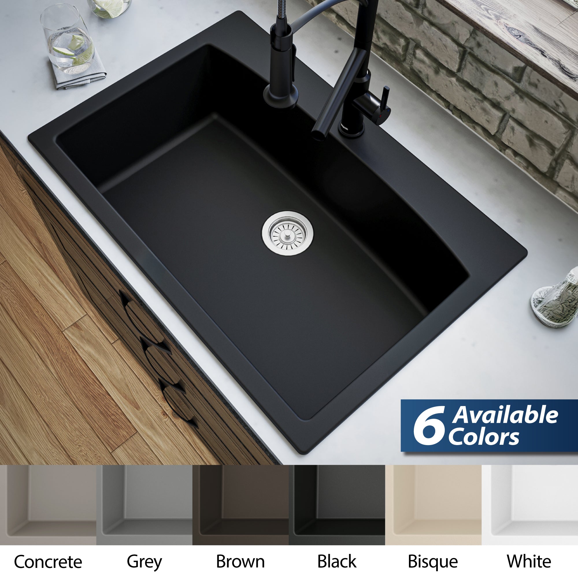 Karran 33" Drop In/Topmount Quartz Composite Kitchen Sink, Black, QT-712-BL