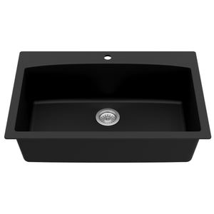 Alternate Image for Karran 33" Drop In/Topmount Quartz Composite Kitchen Sink, Black, QT-712-BL