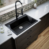 Karran 33" Drop In/Topmount Quartz Composite Kitchen Sink, Black, QT-712-BL