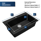 Karran 33" Drop In/Topmount Quartz Composite Kitchen Sink, Black, QT-712-BL