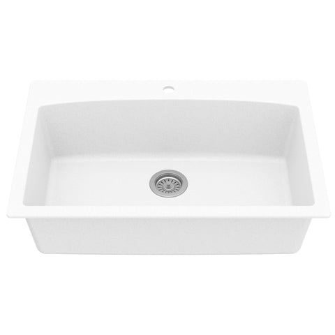 Karran 33" Drop In/Topmount Quartz Composite Kitchen Sink, White, QT-712-WH