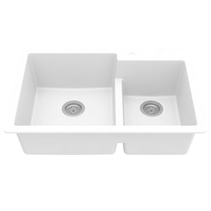 Alternate Image for Karran 33" Drop In/Topmount Quartz Composite Kitchen Sink, 60/40 Double Bowl, White, QT-811-WH
