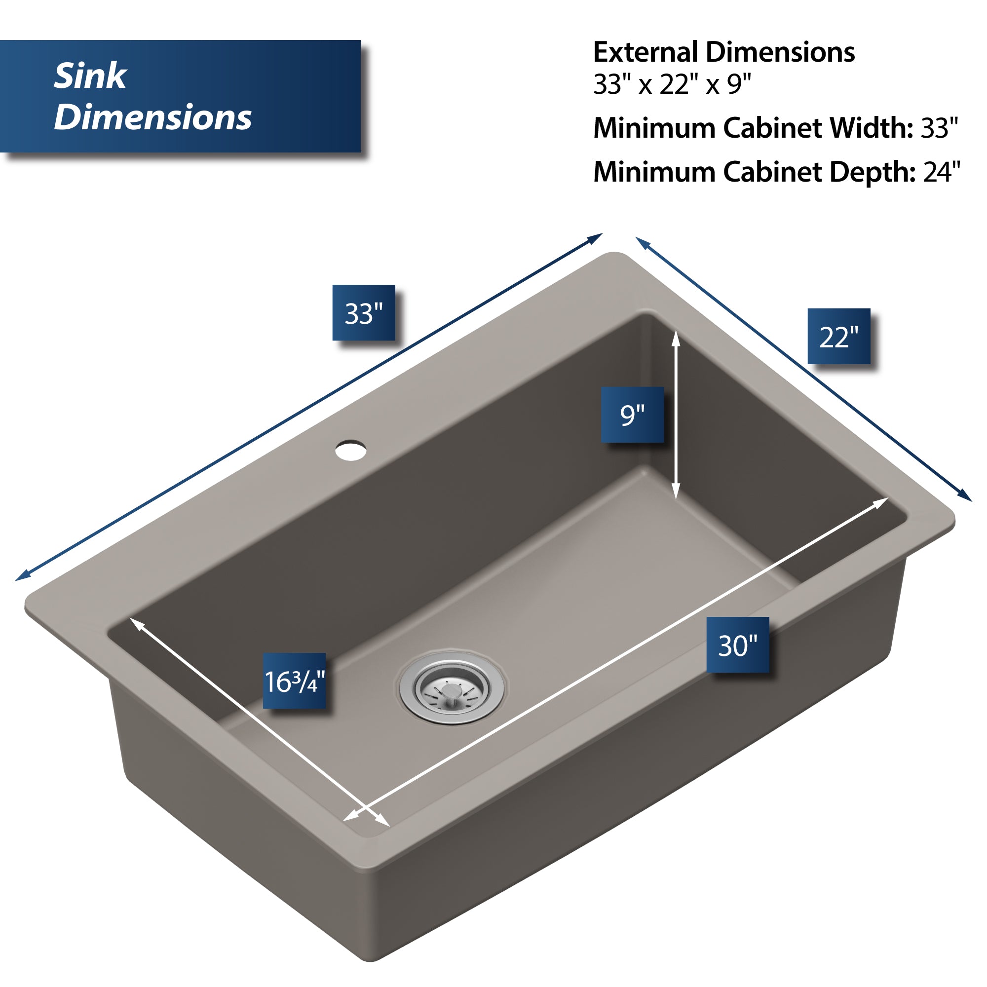 Karran 33" Drop In/Topmount Quartz Composite Kitchen Sink, Concrete, QT-812-CN