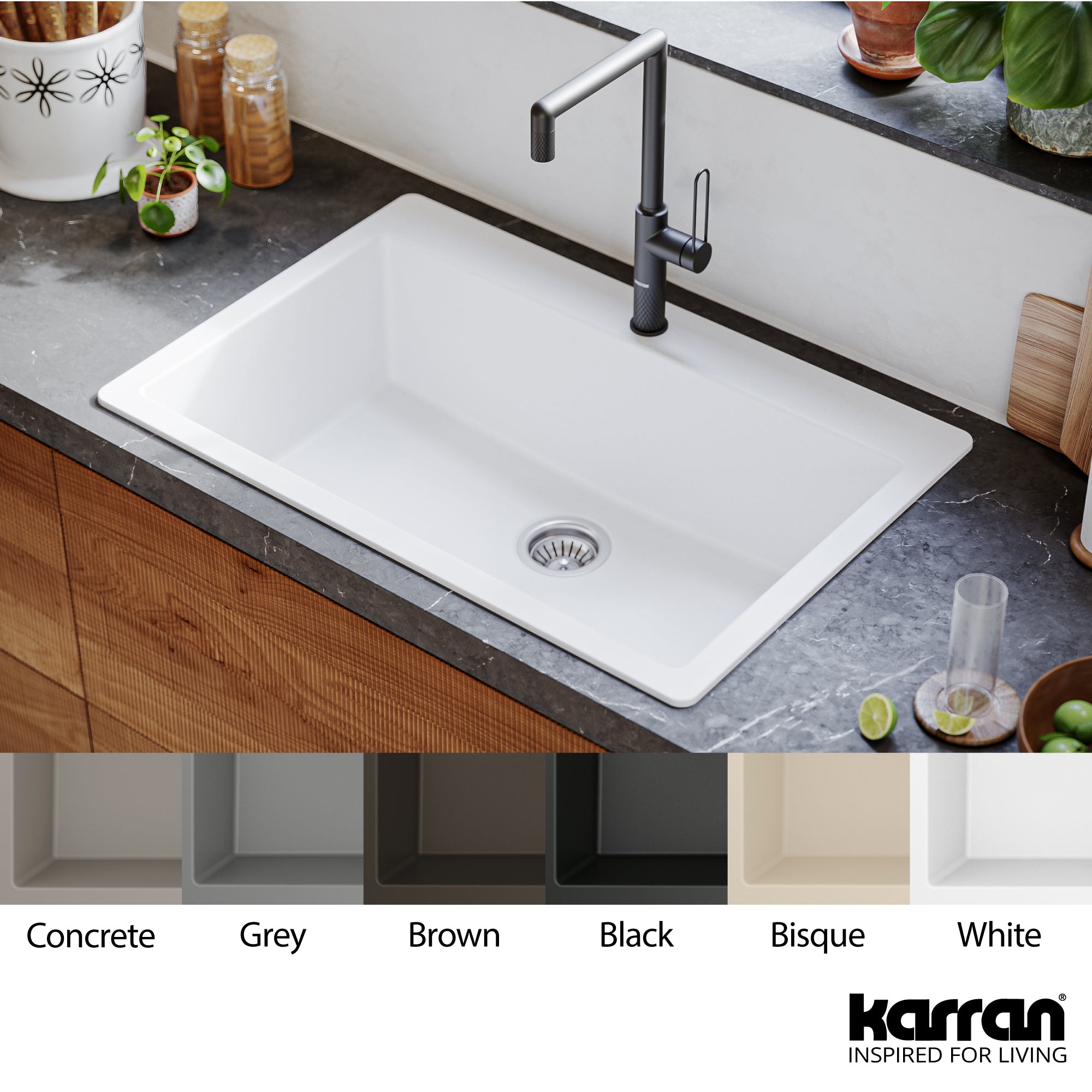 Karran 33" Drop In/Topmount Quartz Composite Kitchen Sink, White, QT-812-WH