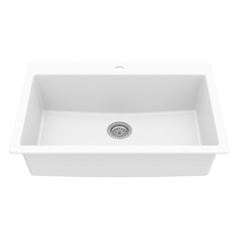 Karran 33" Drop In/Topmount Quartz Composite Kitchen Sink, White, QT-812-WH