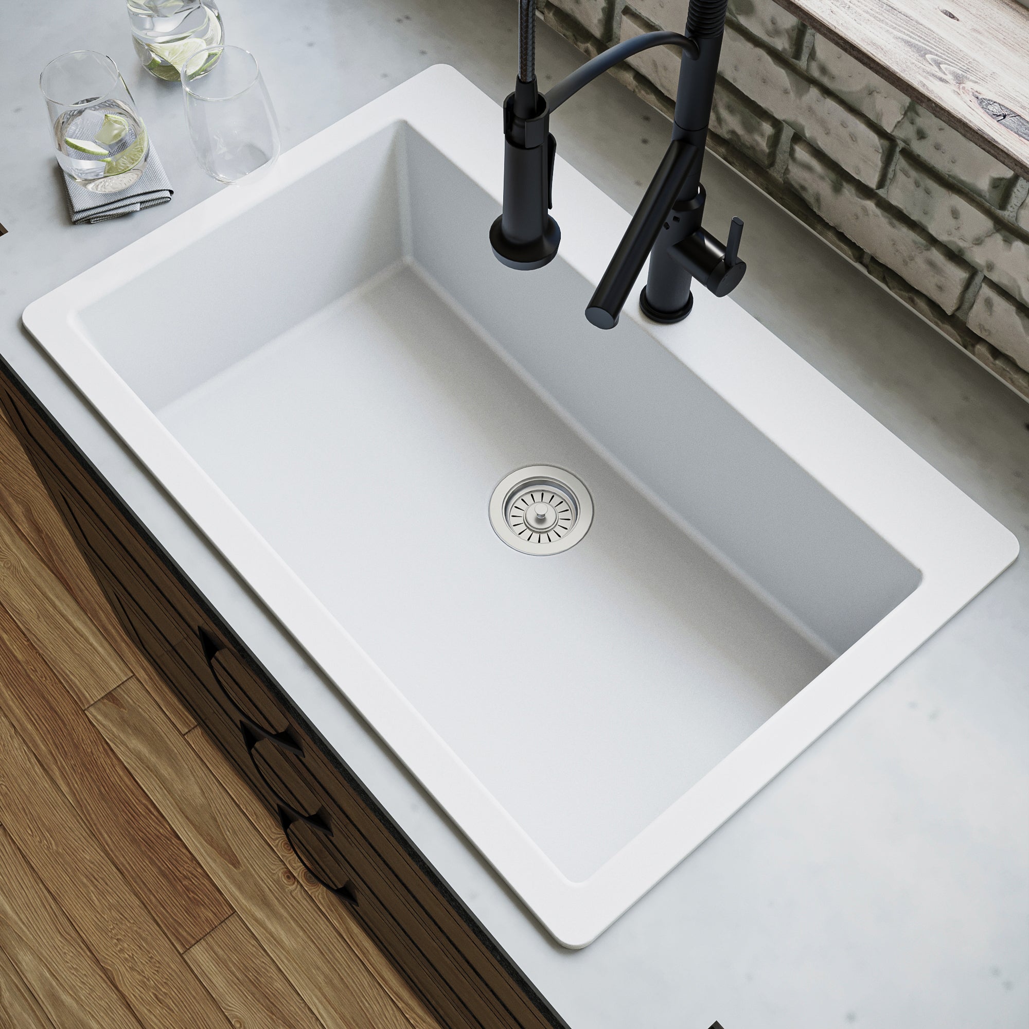 Karran 33" Drop In/Topmount Quartz Composite Kitchen Sink, White, QT-812-WH