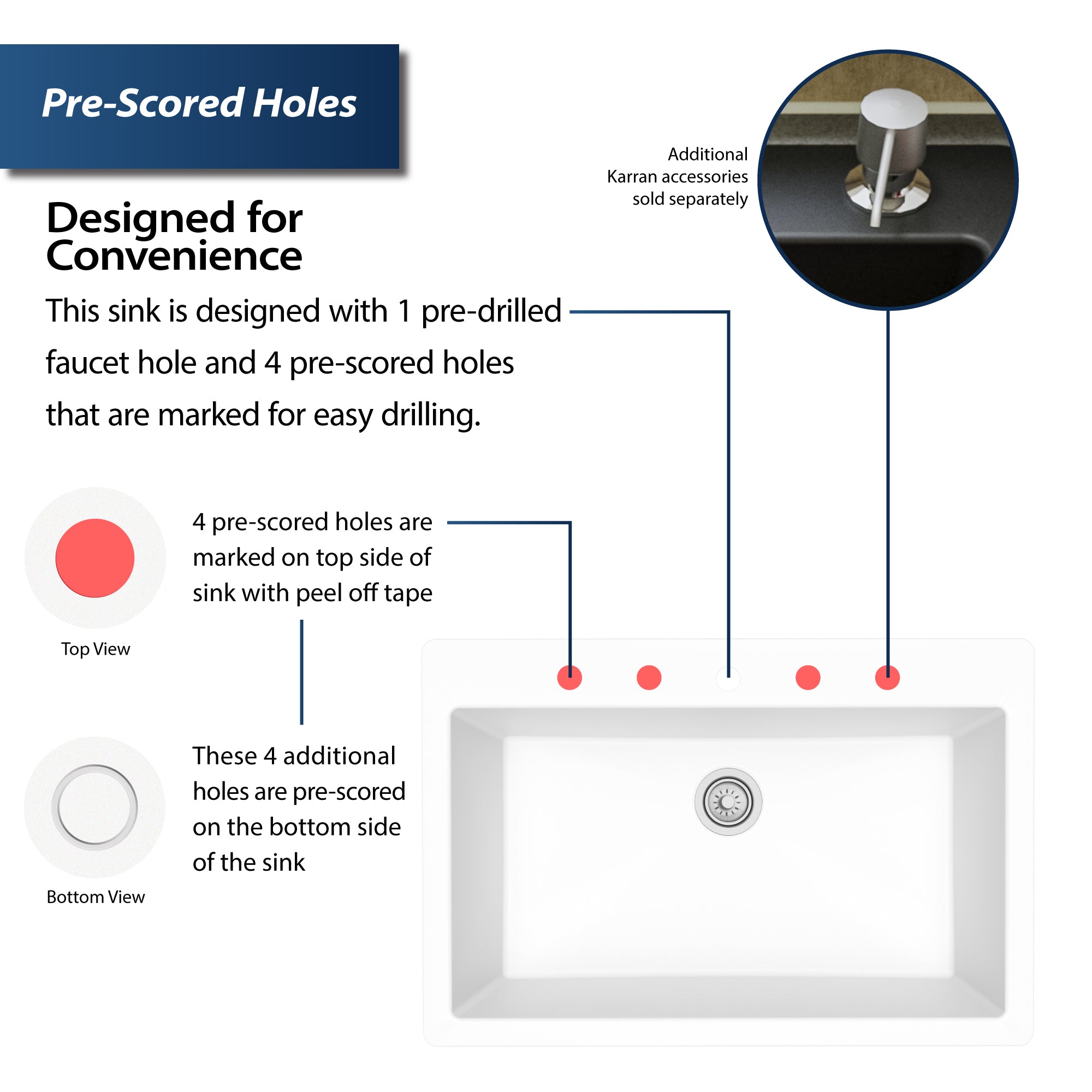 Karran 33" Drop In/Topmount Quartz Composite Kitchen Sink, White, QT-812-WH