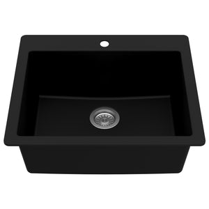 Alternate Image for Karran 25" Drop In/Topmount Quartz Composite Kitchen Sink, Black, QT-820-BL