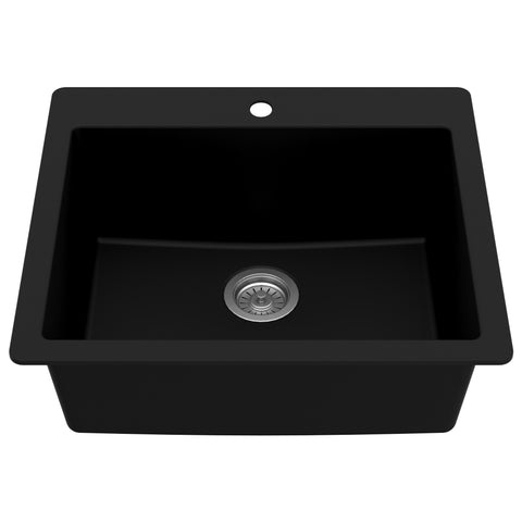 Karran 25" Drop In/Topmount Quartz Composite Kitchen Sink, Black, QT-820-BL