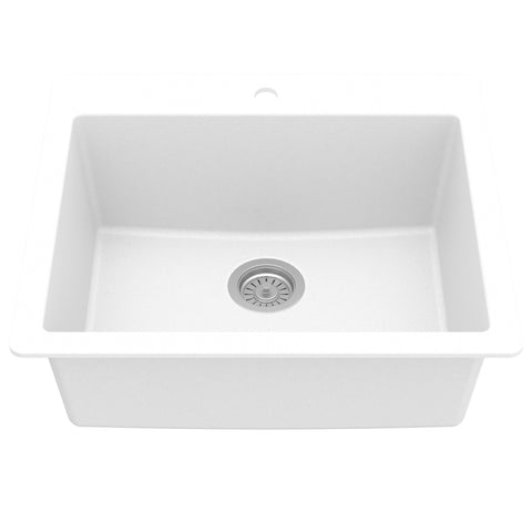 Karran 25" Drop In/Topmount Quartz Composite Kitchen Sink, White, QT-820-WH