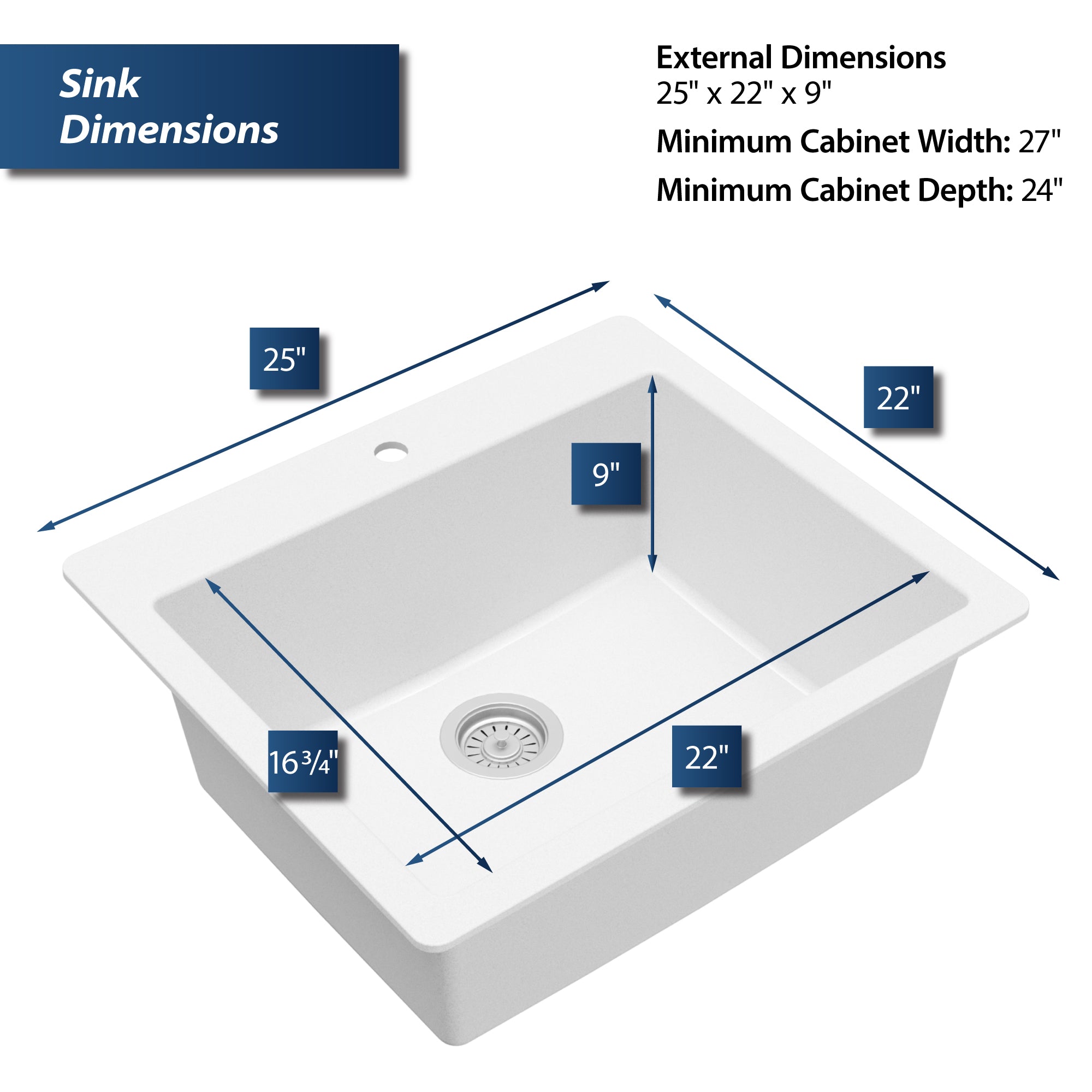 Karran 25" Drop In/Topmount Quartz Composite Kitchen Sink, White, QT-820-WH