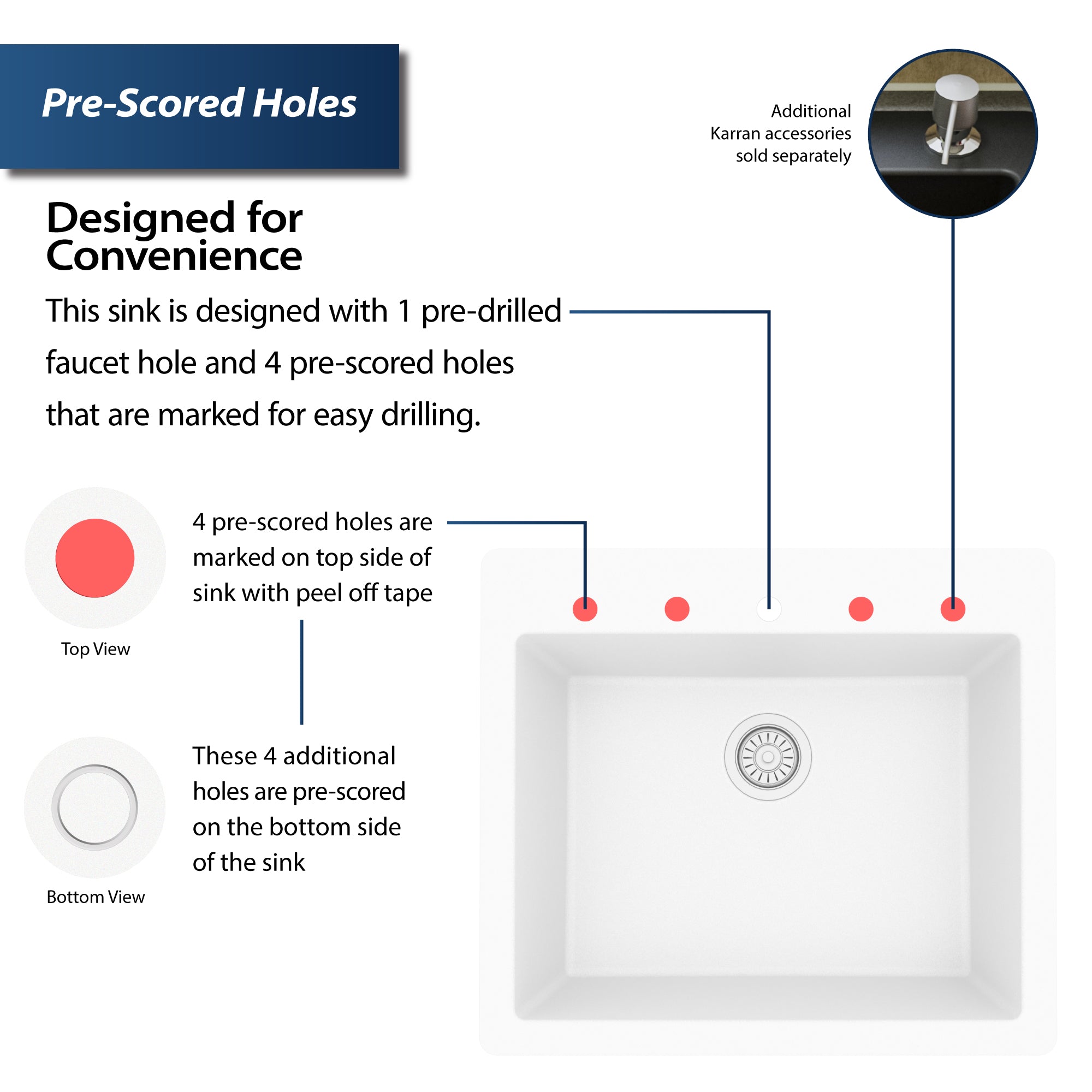 Karran 25" Drop In/Topmount Quartz Composite Kitchen Sink, White, QT-820-WH