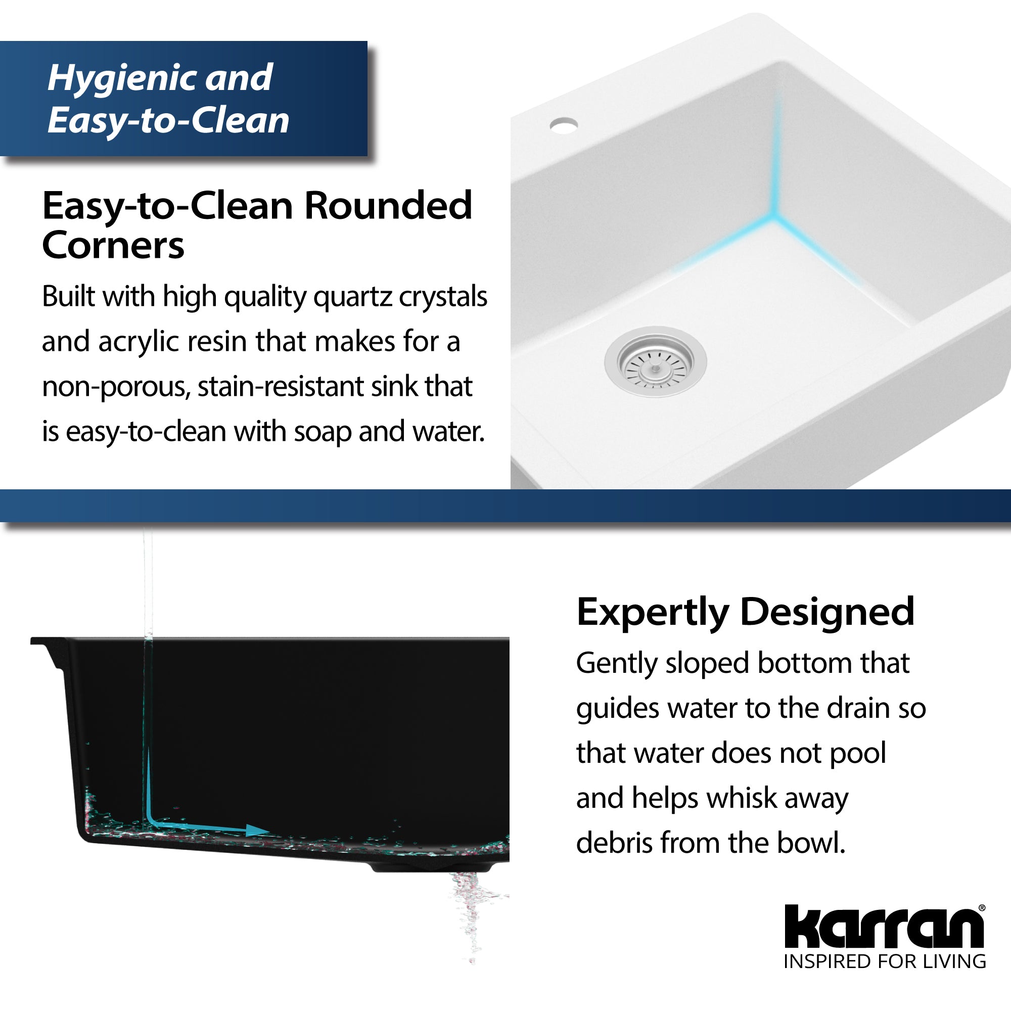 Karran 25" Drop In/Topmount Quartz Composite Kitchen Sink, White, QT-820-WH