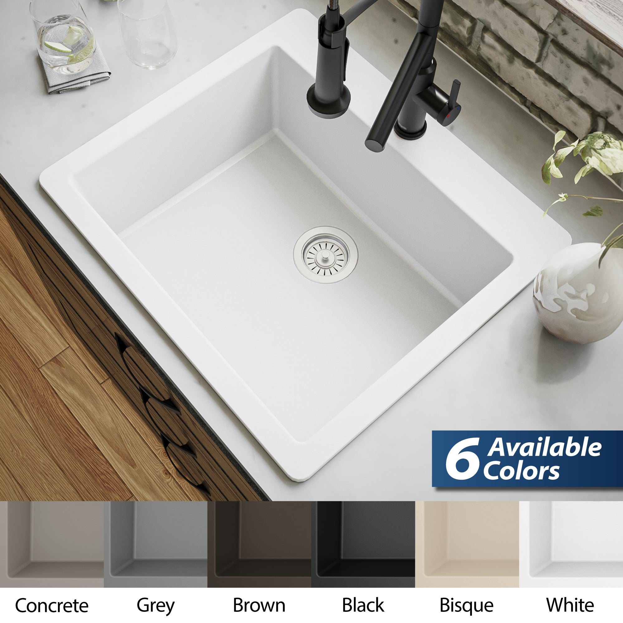 Karran 25" Drop In/Topmount Quartz Composite Kitchen Sink, White, QT-820-WH